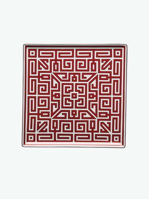 Ginori 1735 Vide Poche Squared Plate Labirinto Scarlatto